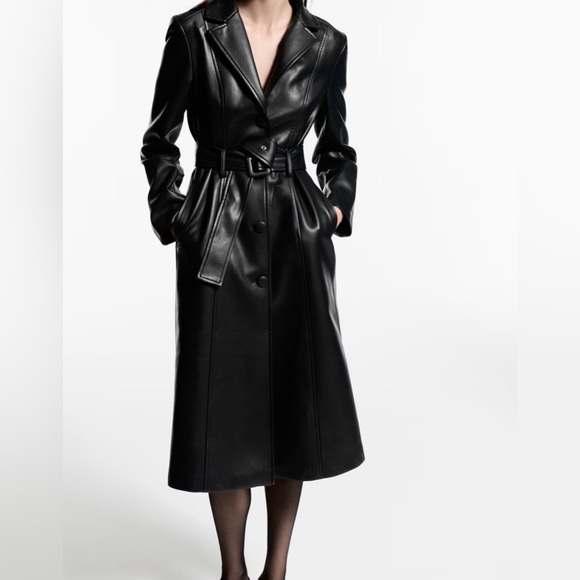 MANGO Leather Coat with Faux Fur Accents - Picture 3 of 8